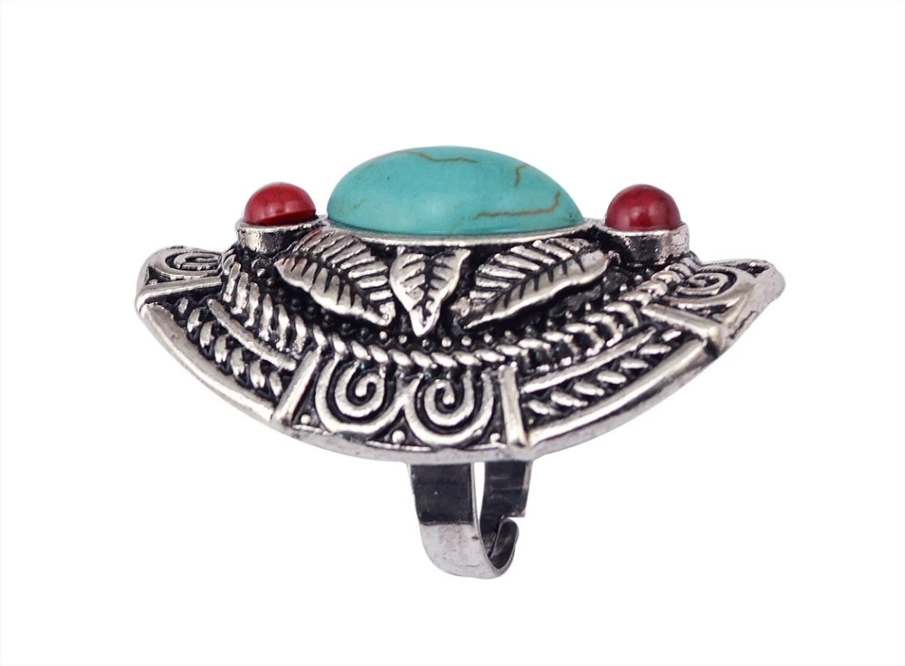 Fashionable Personality Exaggerated Retro Turquoise Round Alloy Ring