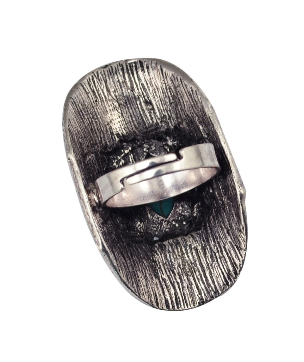 Fashionable Personality Exaggerated Retro Turquoise Round Alloy Ring