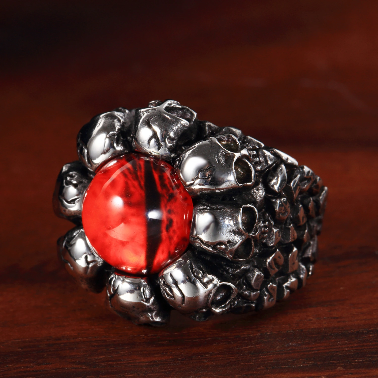 Punk Exaggerated Skull Yellow Eye Stainless Steel Men's Ring