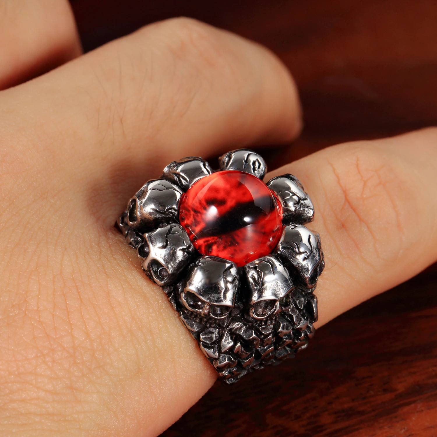 Punk Exaggerated Skull Yellow Eye Stainless Steel Men's Ring