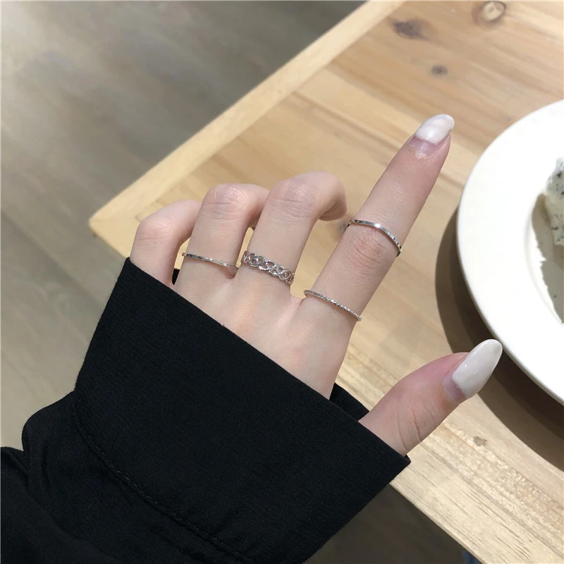 Korean Simple Ins Wind Twist Wave Four-piece Combination Ring Female Personality Ring Tail Ring