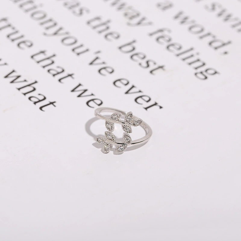 S925 Silver Ring Korean Version Of Small  Wild Temperament Diamond Leaf