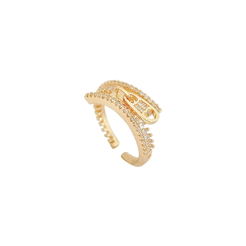 Micro-inlaid Zircon Zipper Ring Female Adjustable Ring