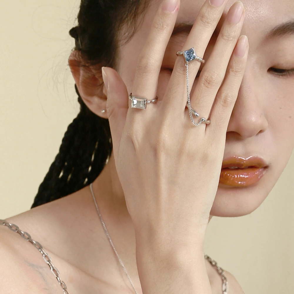 Blue And White Crystal, A Set Of  Ring Set