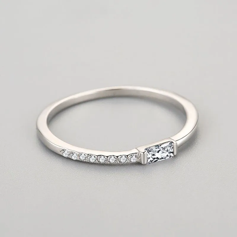 925 Sterling Silver Ring Female Personality Minimalist Sugar Cube Diamond Ring