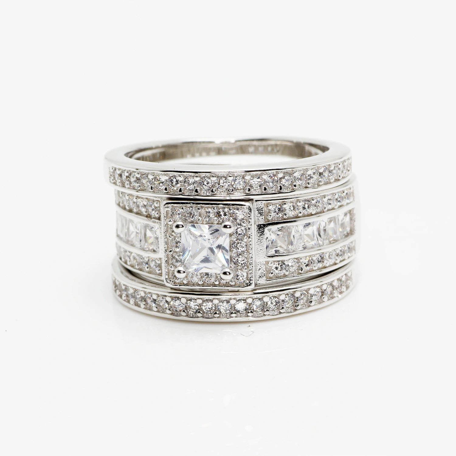 Topaz Zircon Wax Inlaid Platinum-plated Three-piece Ring Couple Ring Wedding Engagement Ring