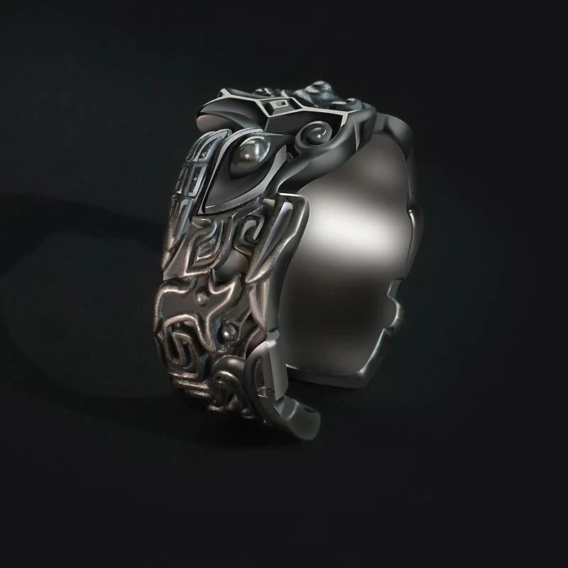 Men's Animal Face Vintage Ring In Sterling Silver