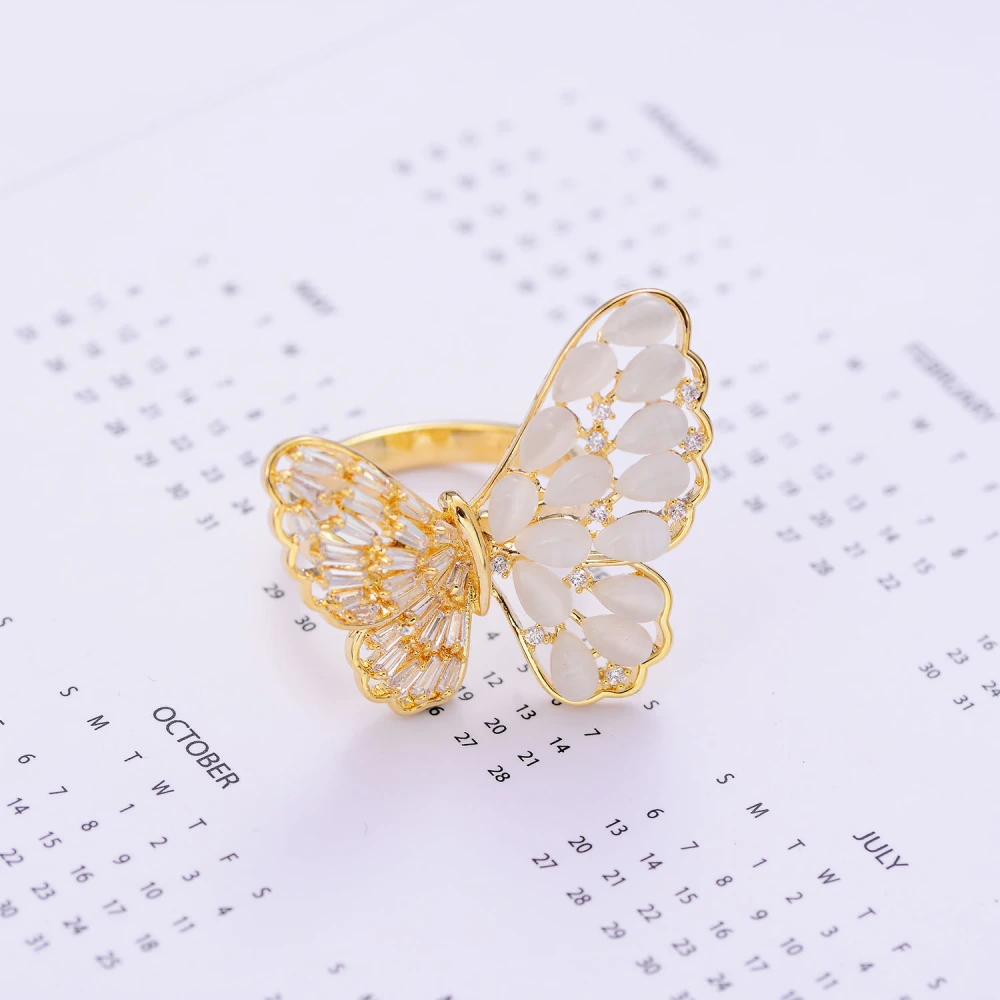 Korean Version Of Zircon Inlaid Golden Butterfly Ring Popular