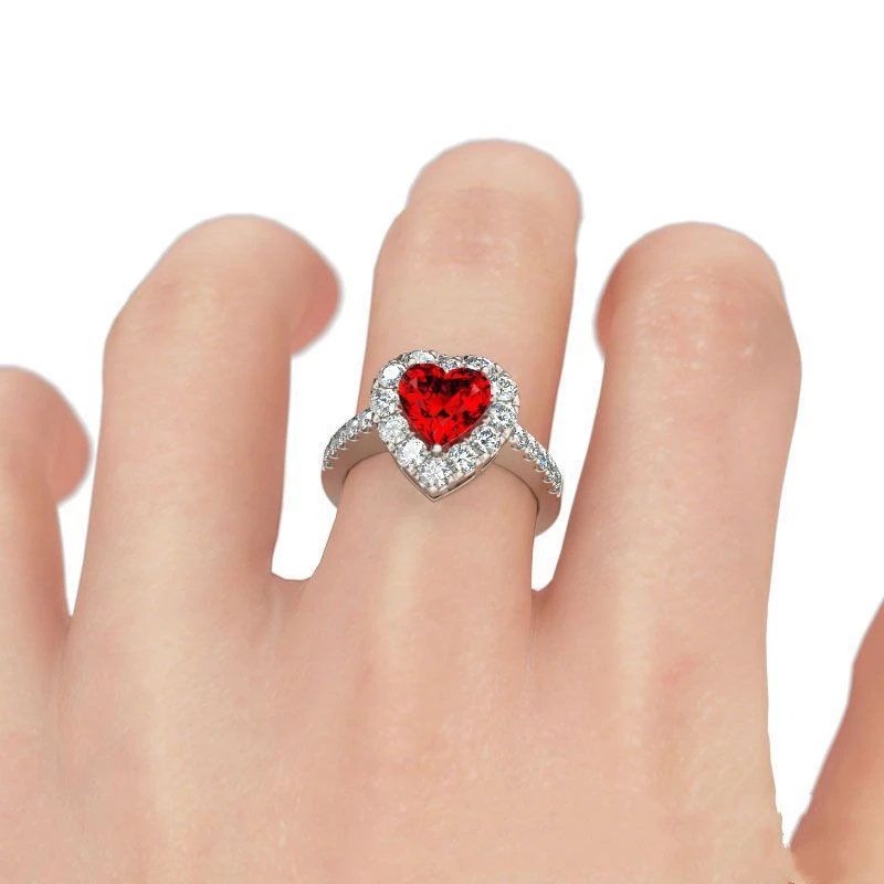Ring Female Red Hearts And Arrows Zircon Ring