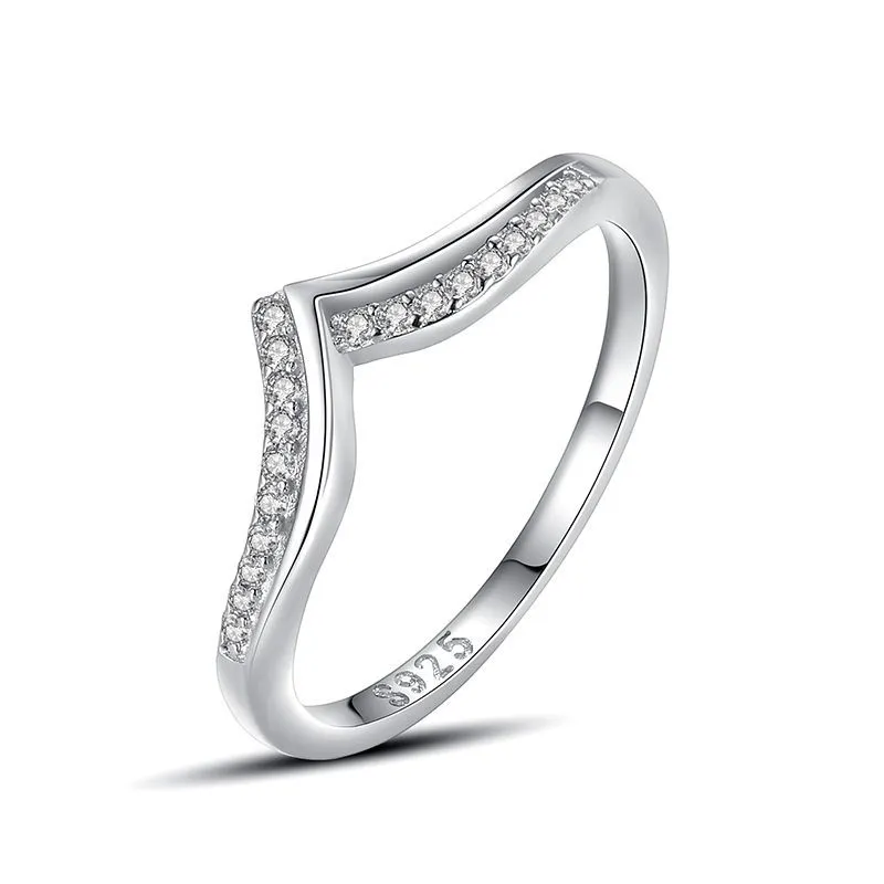 V-shaped Ring Female Simple Asymmetrical Diamond Index Finger Ring Stacked Wear