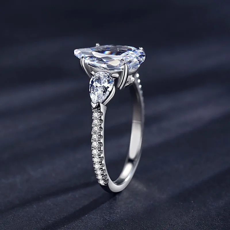 Sterling Silver Drop Shaped 5 Carat Diamond Ring