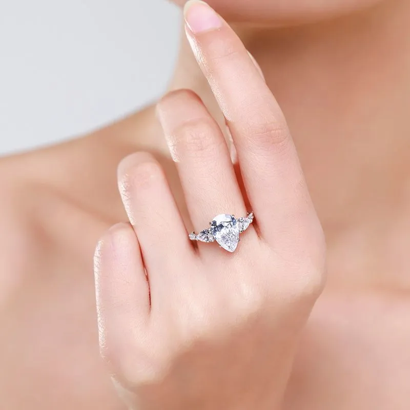Sterling Silver Drop Shaped 5 Carat Diamond Ring