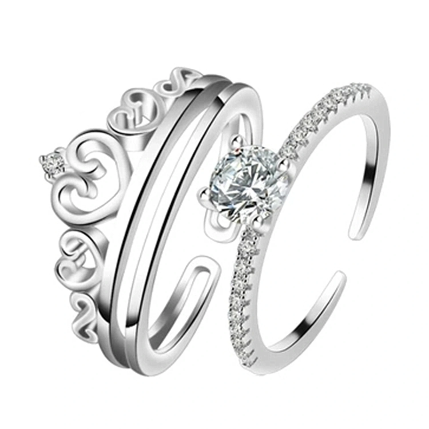 Personalized Set Crown Silver Ring Two-in-one Combination Princess Ring