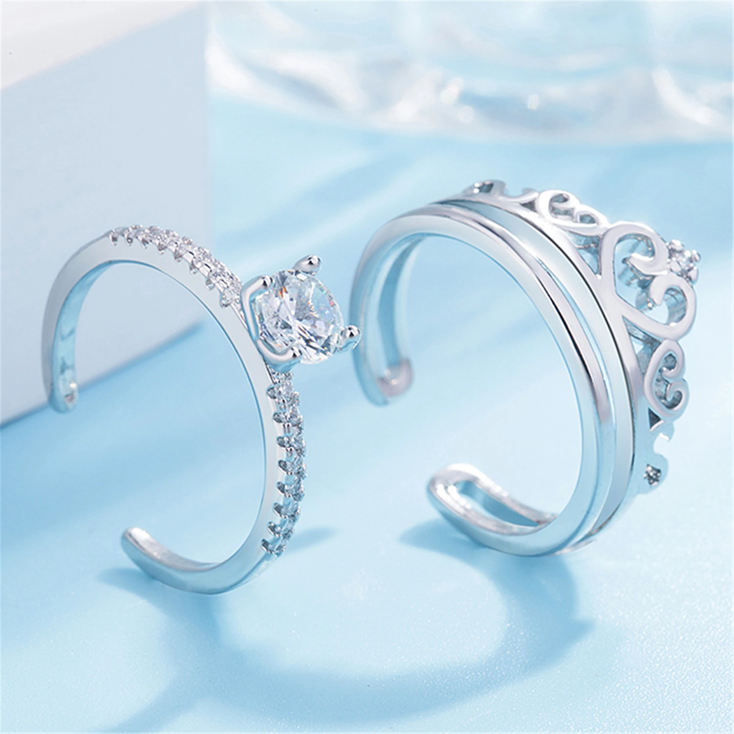 Personalized Set Crown Silver Ring Two-in-one Combination Princess Ring