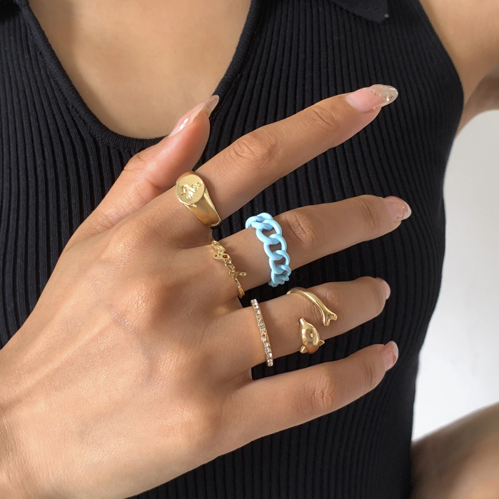 European And American Ins Simple Geometric Dolphin Letter Ring