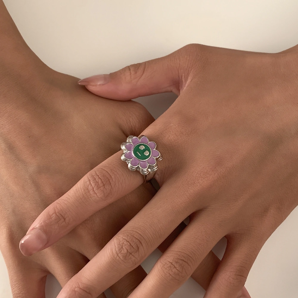 Sun Flower Ring Retro Geometric Smiley Ring