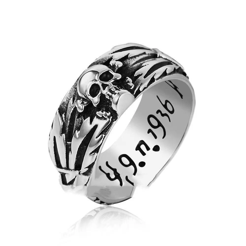 European And American Fashion Style Titanium Steel Men's Retro Carved Cross Skull Couple Ring