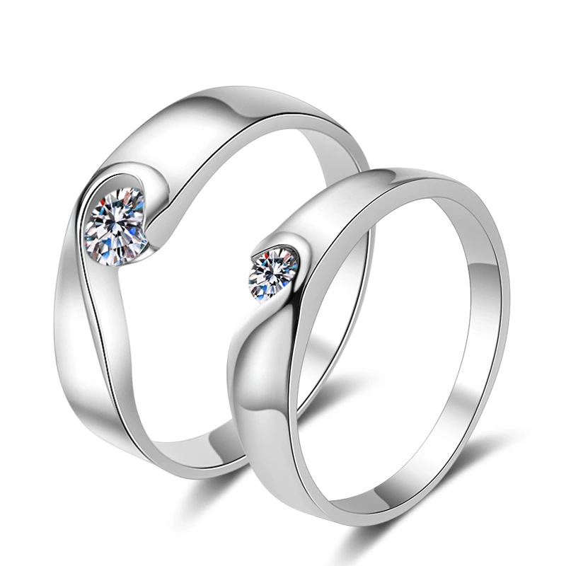 Sterling Silver Mossang Diamond Couple Ring With Love In The Heart-shaped Male And Female Ring