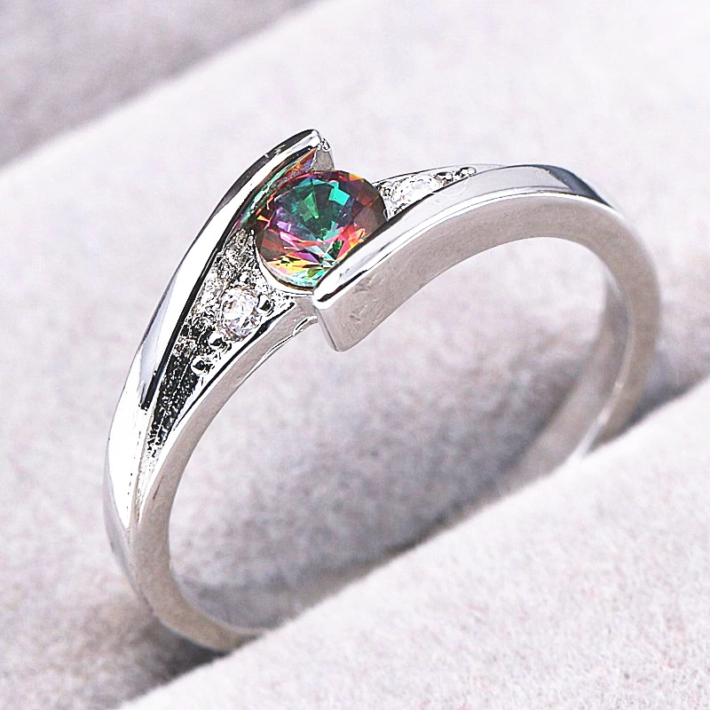 Creative Inlaid Colorful Crystal Silver Ring