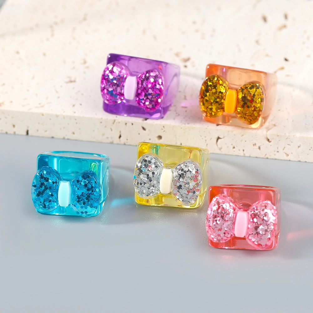 Fashion Candy Color Resin Bow Ring