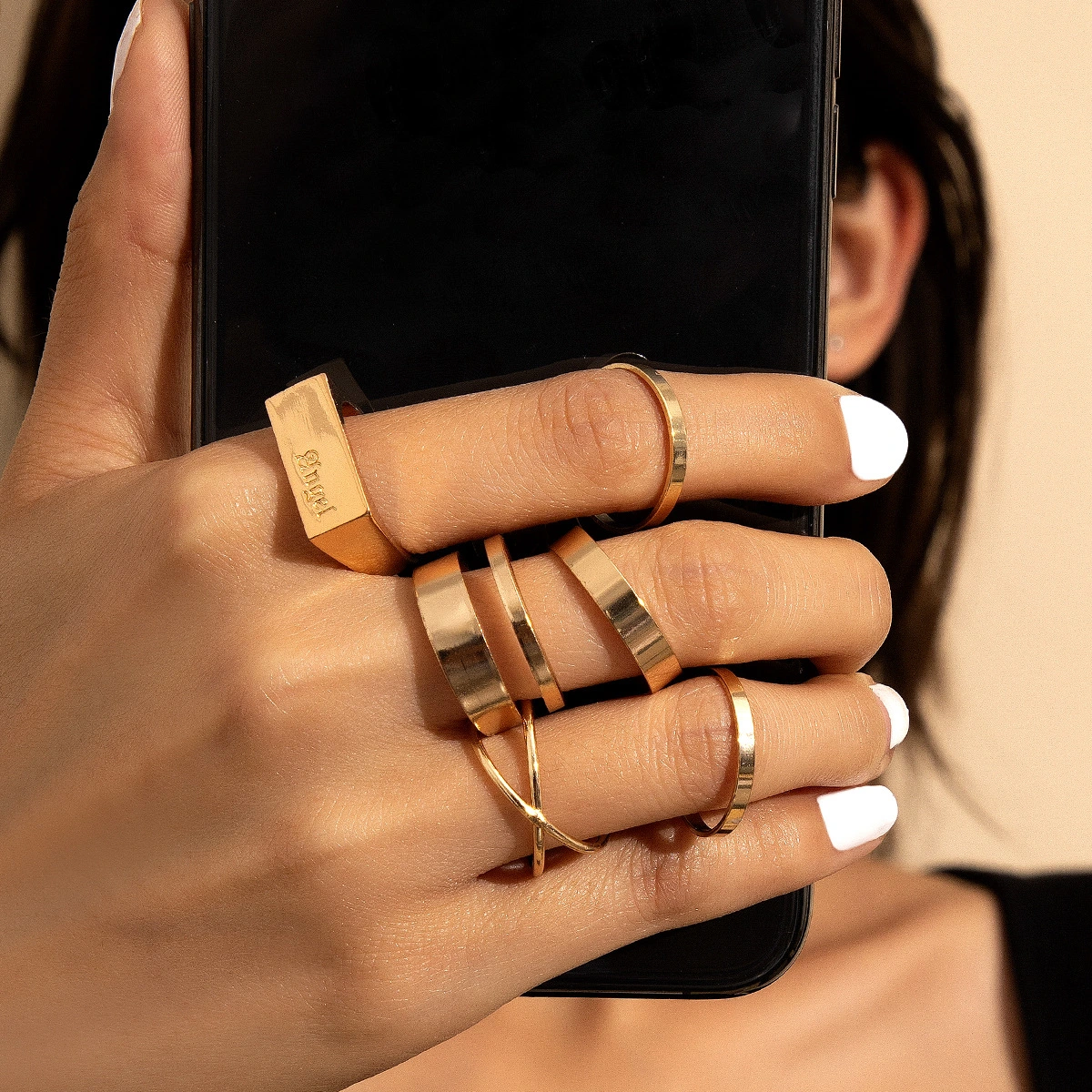 Personalized Ins Wind Suit Alphabet Alloy Ring Jewelry