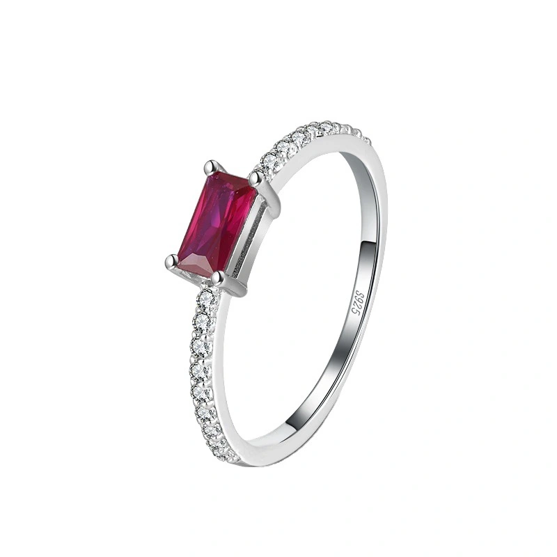 925 Sterling Silver Ring White Gold With Diamonds Jewelry Girls Square Red Zircon Jewelry