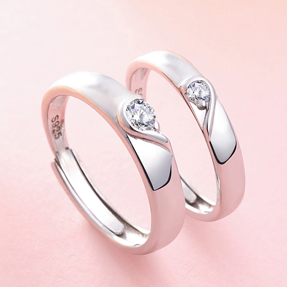 Simple Personality Sterling Silver Male And Female Couples Adjustable Size Ring