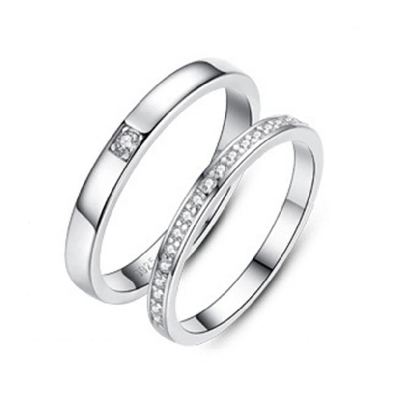 SterlingSilverCoupleRingsEuropeanAndAmericanZirconEngagementJewelryForMenAndWomen