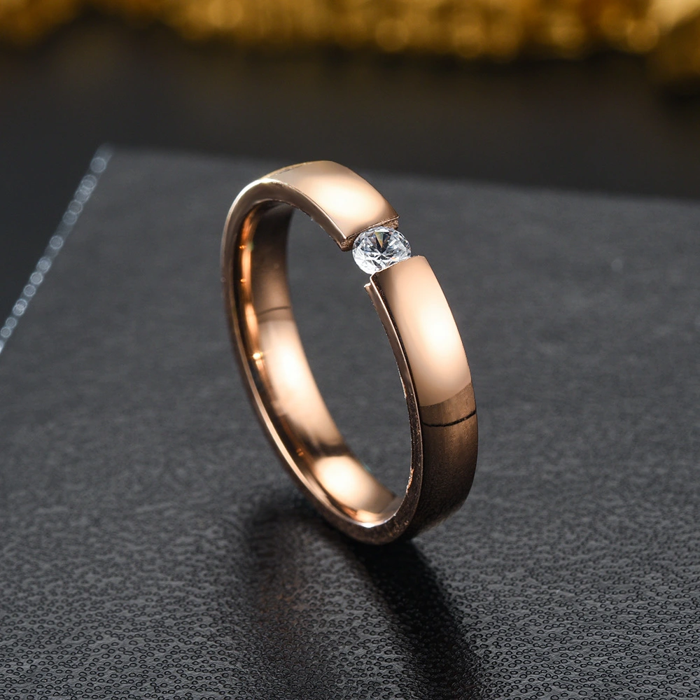 Titanium Steel Micro-inlaid Zircon And Diamond Couple Ring