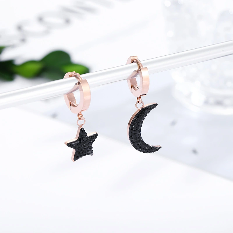 Lokaer Trendy Titanium Stainless Steel Bohemia Star Moon Earrings