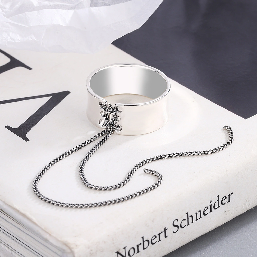 Sterling Silver Wide Face Chain Ring Index Finger Ring
