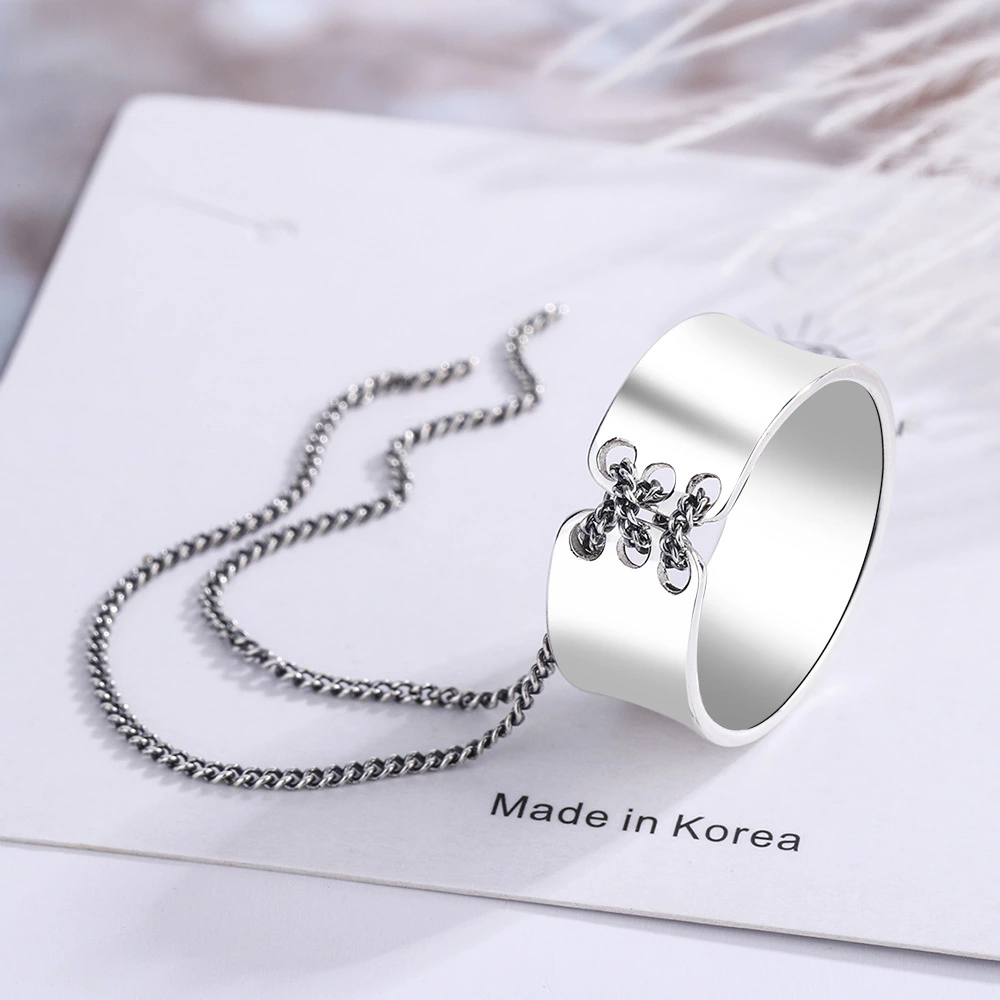 Sterling Silver Wide Face Chain Ring Index Finger Ring