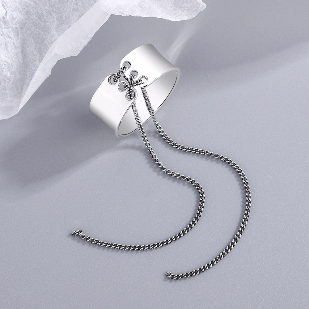 Sterling Silver Wide Face Chain Ring Index Finger Ring