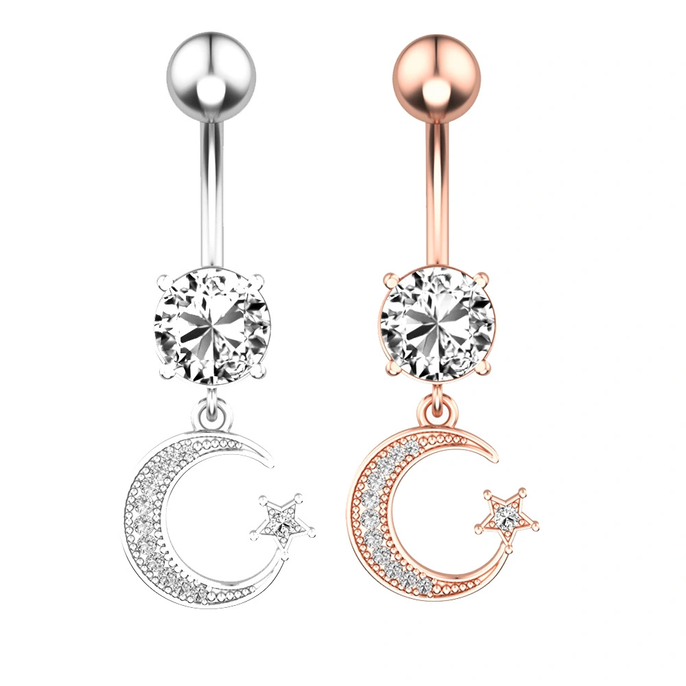 Fashion Moon Star Zircon Belly Button Ring