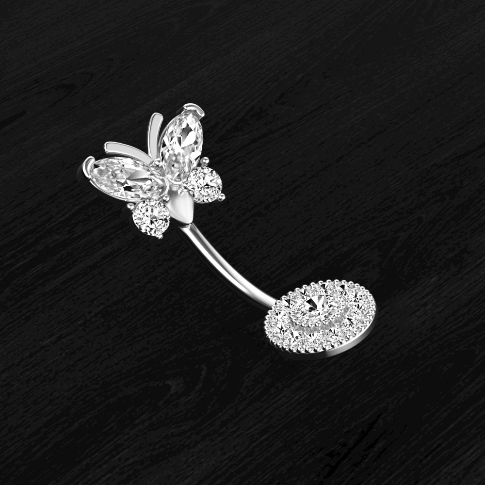 Upper Butterfly And Lower Round Zircon Belly Button Ring