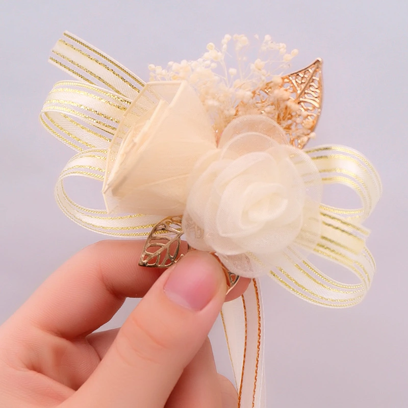 Golden Champagne Dried Flower Rose Bride Wedding Groom Corsage