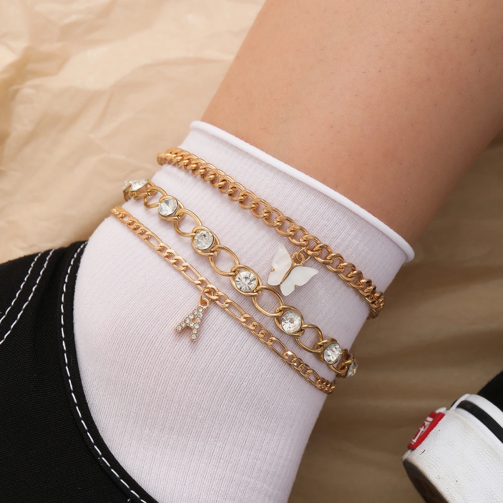 Glass Rhinestone All-match Letter Anklet Women