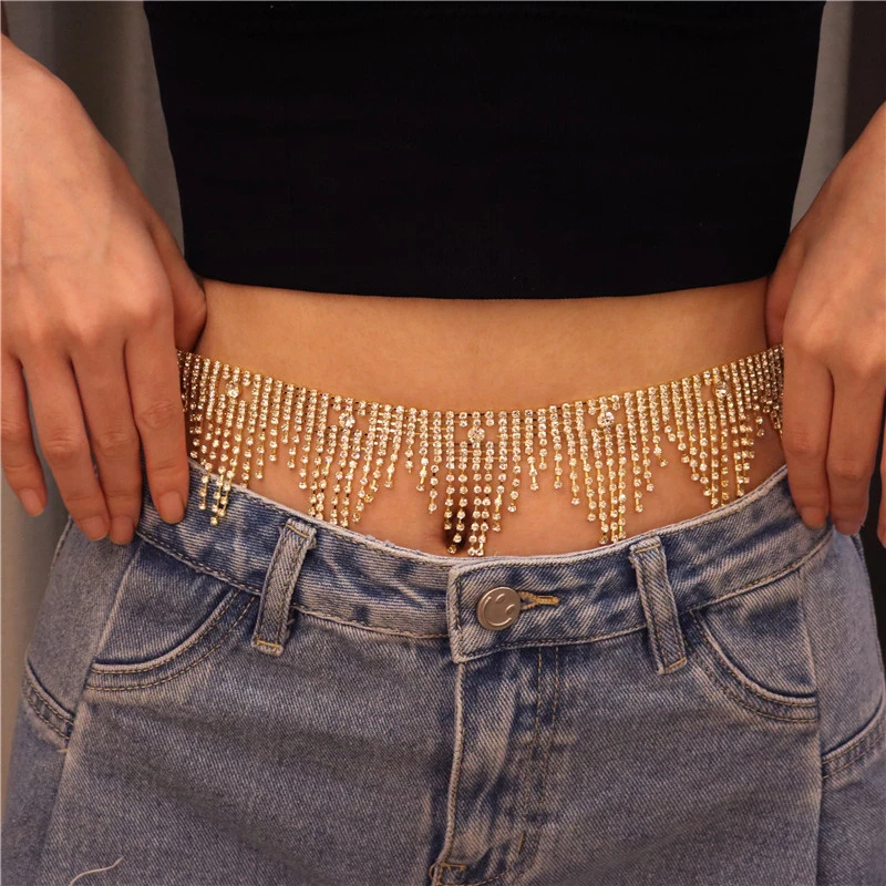 Cross-border Rhinestone Tassel Waist Chain Ins Wind Explosion Sexy Waist Chain