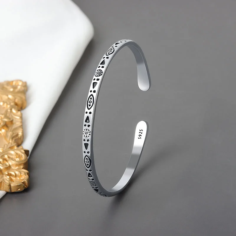 Sterling Silver Vintage Charm Bracelet Bangle For Women