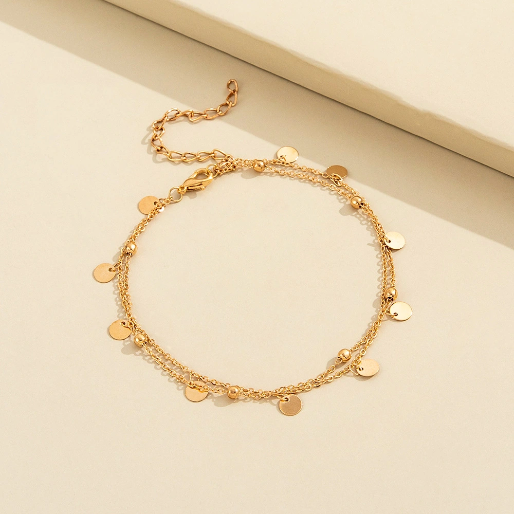 Double-Layer Circle Sequin Pendant Temperament Anklet