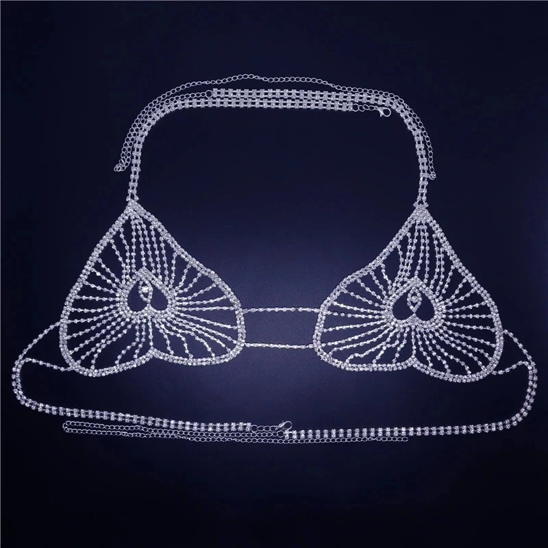 Peach Heart Shaped Rhinestone New Product Body Chain Set