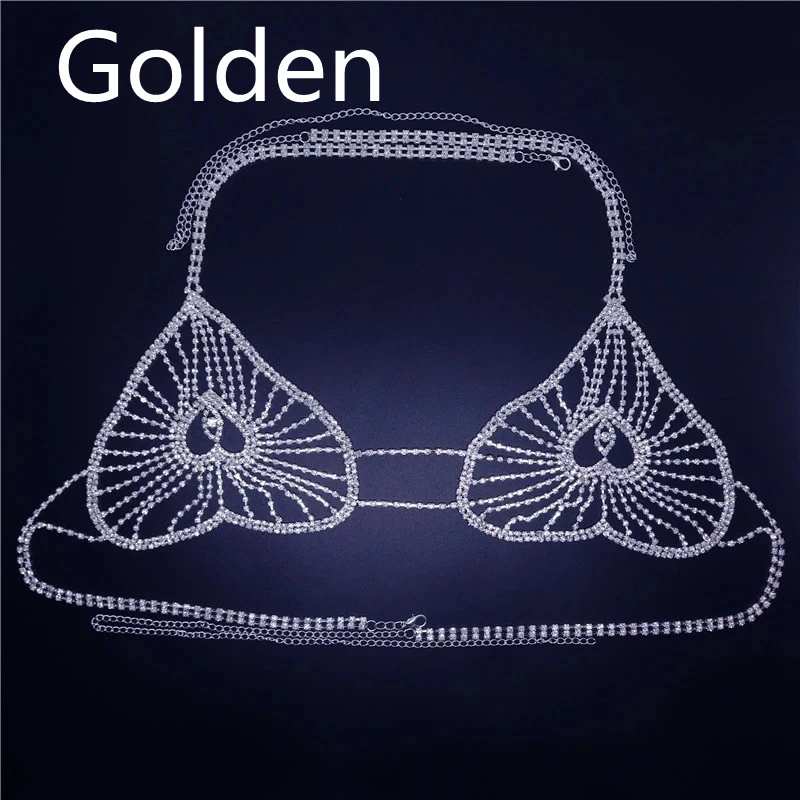 Peach Heart Shaped Rhinestone New Product Body Chain Set