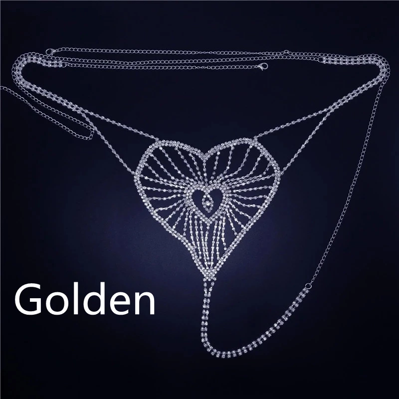 Peach Heart Shaped Rhinestone New Product Body Chain Set
