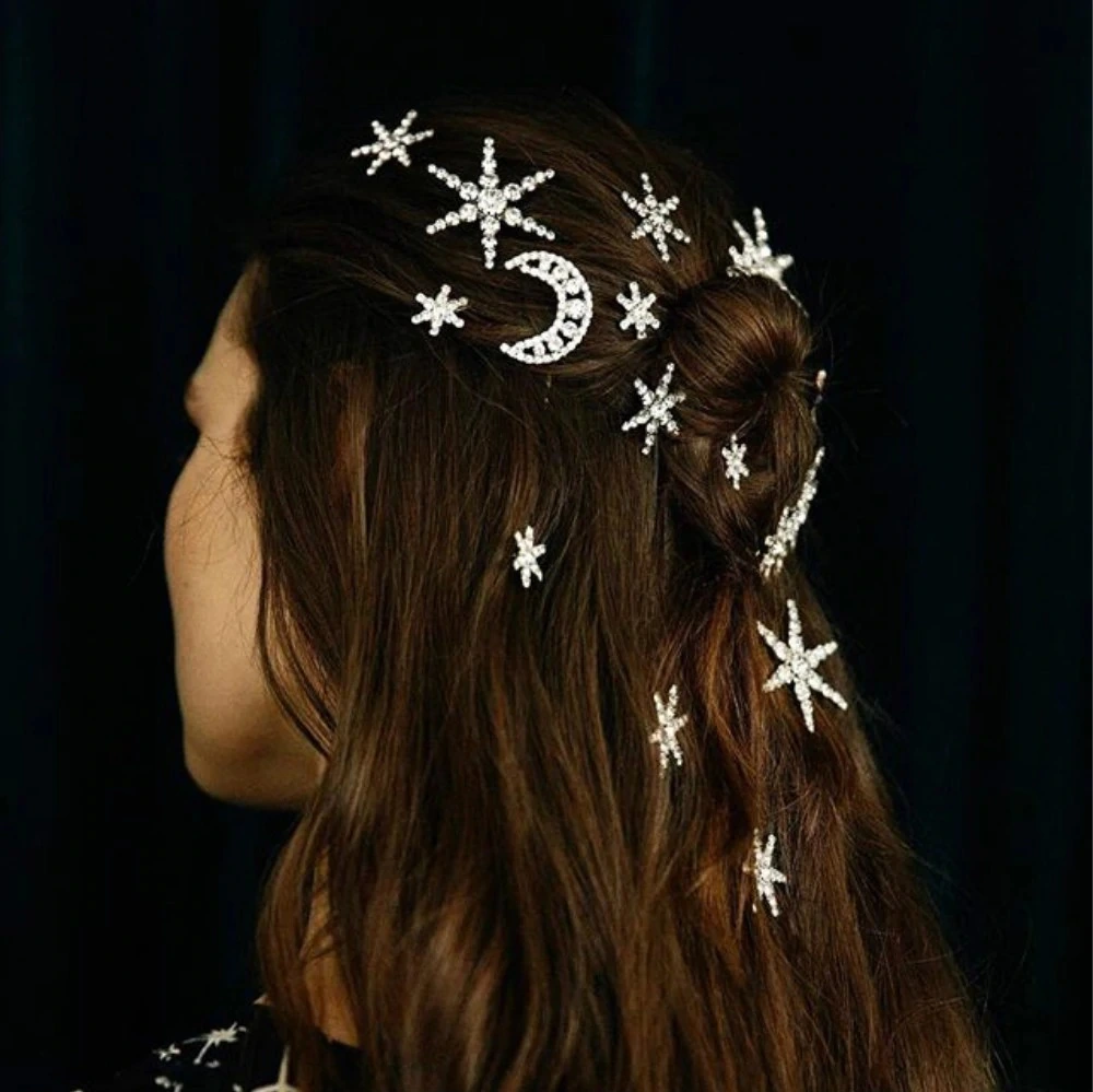 Rhinestone Word Clip Star Moon Shiny Bridal Hairpin