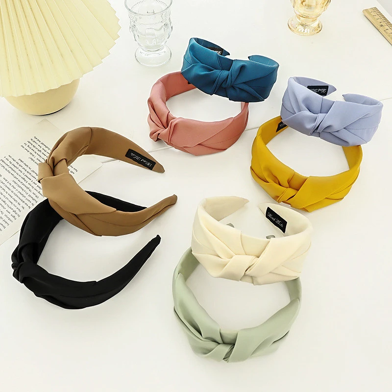 Pure Color Fabric Cross-knotted Headband Temperament Ladies