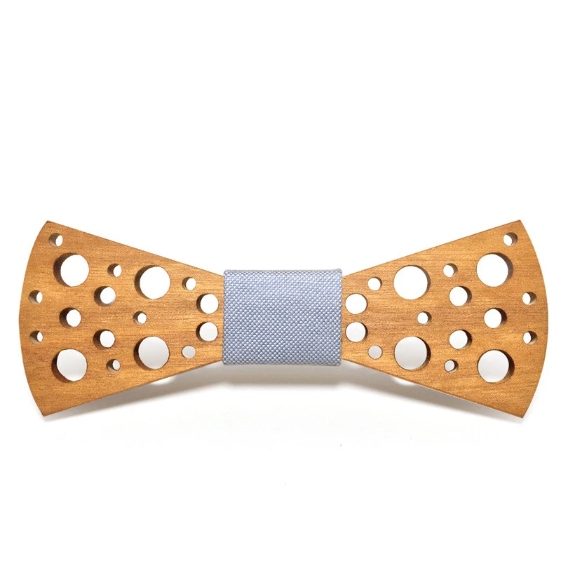 Wooden Tie, Cotton Plaid Covered Cloth Bow Tie Hollow