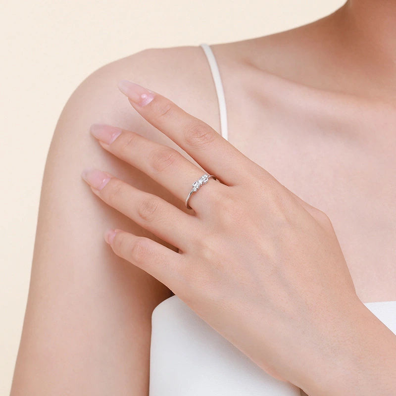 Sterling Silver Geometric Row Ring Women's Fashion Simple Fine Style
