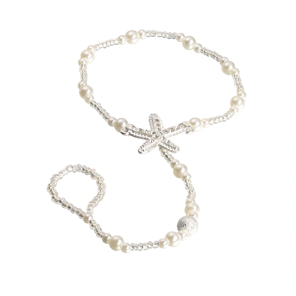Rhinestone Starfish Pearl Finger Elastic Anklet