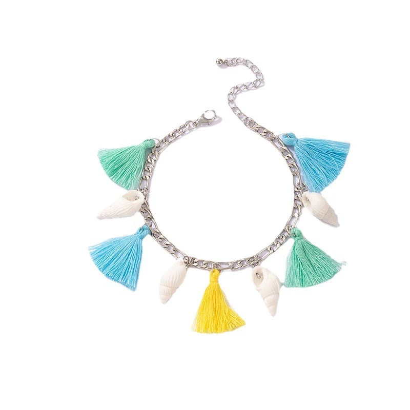 Bodingmian Style Color Tassel Shell Beach Style Single Layer Simple Anklet