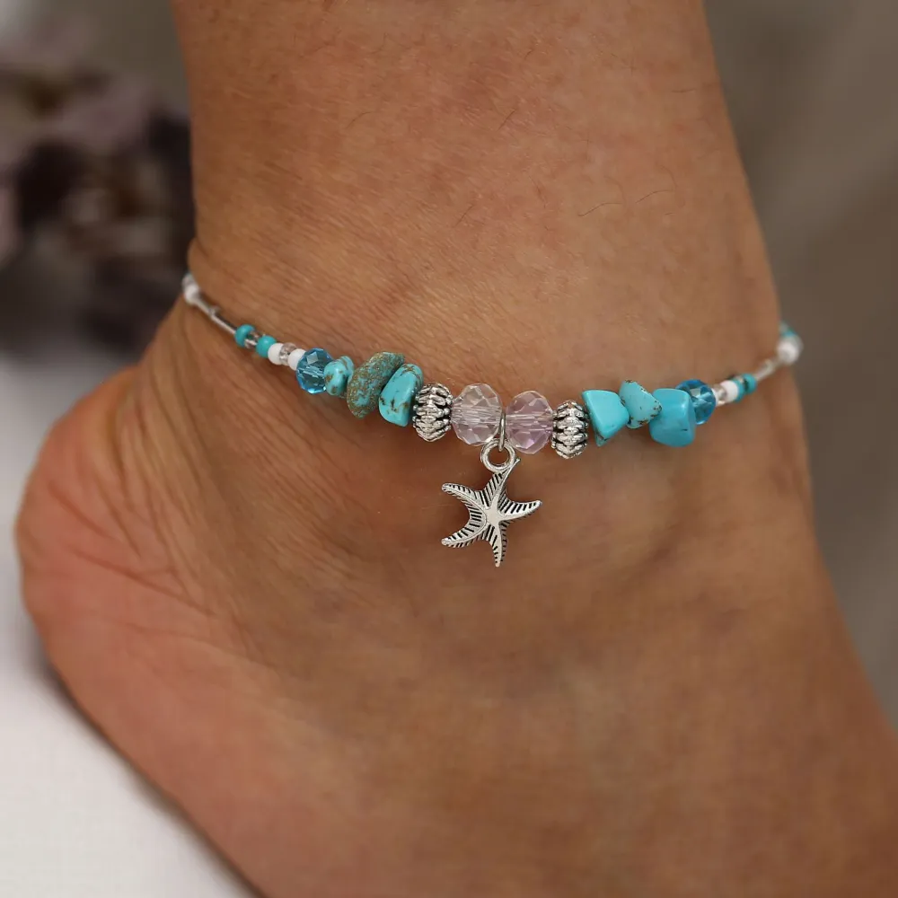 Starfish Pendant Rice Bead Anklet